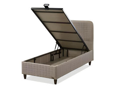 Beige Textil-Holz Bett im eleganten Design