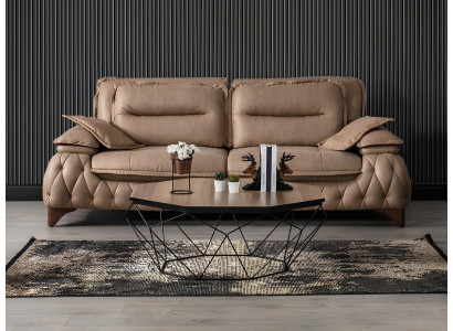 Hellbraune Chesterfield Couch Schwarzer Dreisitzer Sofa Polster 235cm