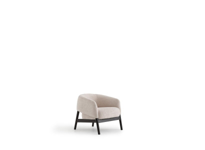 Beiger Textil-Sessel im modernen Design mit Holzrahmen