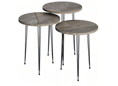 Moderner Couchtisch-Set aus Holz und Metall in Grau