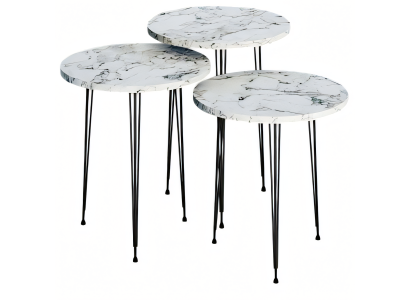 Elegantes weißes Couchtisch-Set aus Holz und Metall im modernen Stil