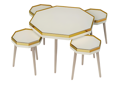 Elegantes weißes Wohnzimmer-Set aus Holz und Edelstahl