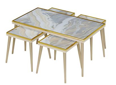 Wohnzimmer-Set aus Holz und Edelstahl in buntem Design