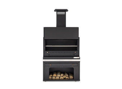 Eleganter Grillkamin aus Edelstahl in Schwarz für Garten und Terrasse