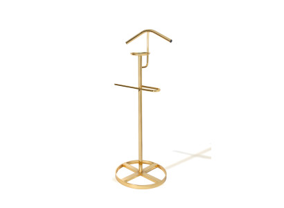 Eleganter Kleiderständer in Goldfarbe mit kreuzförmigem, rundem Sockel