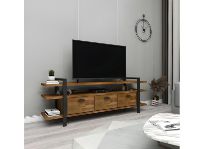 Dunkelbrauner TV-Ständer Robustes Lowboard Wohnzimmer Holz Edle Möbel