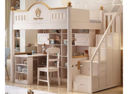 Weiß Holz Hochbett mit Schreibtisch Etagenbett Doppelstockbett Kinderbett