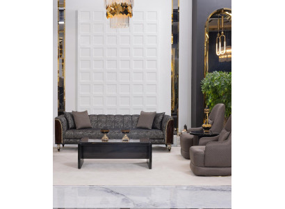 Designer Polstergarnitur Wohnzimmer Möbel Sofa Textilsessel Tische