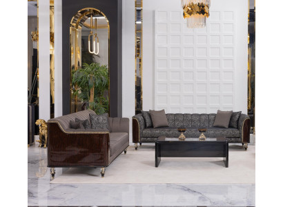 Elegantes graues Wohnzimmer-Set 4-Sitzer Sofas Tisch Edle Möbel