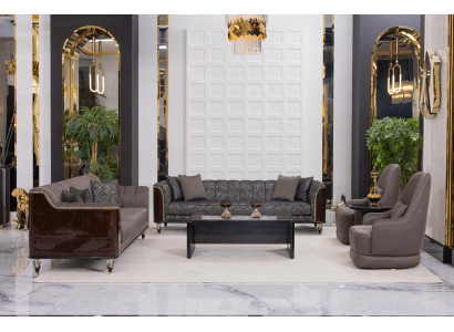 Luxuriöses graues Wohnzimmer-Set Sofas Sessel Couchtisch Beistelltisch