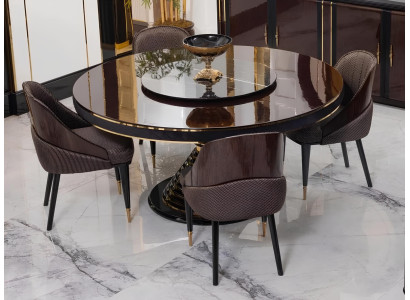 Luxuriöses Esszimmer-Set runder Esstisch aus Holz 4x Stühle Designermöbel