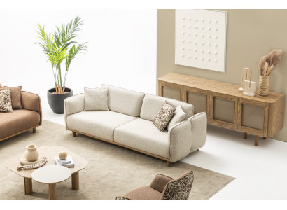 Wohnzimmer-Set: 4-Sitzer Sofa mit Couchtisch, Beistelltisch & Konsole