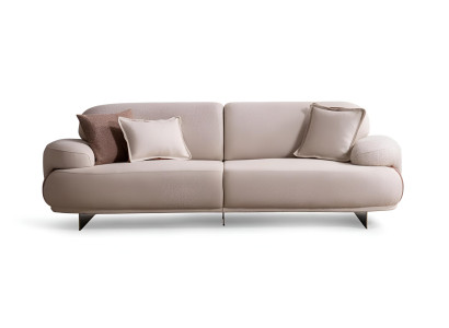 Luxus Beigefarbenes 3-Sitzer-Sofa Textilsofa Designersofa Wohnzimmermöbel
