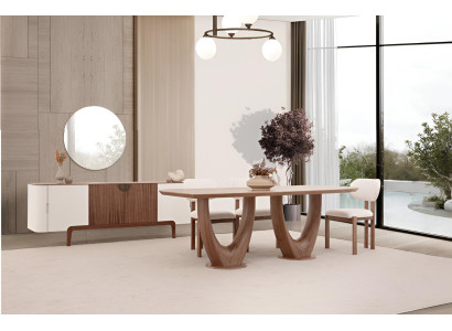 Braunes Esszimmer-Set Holztisch gepolsterte Stühle moderne Sideboard