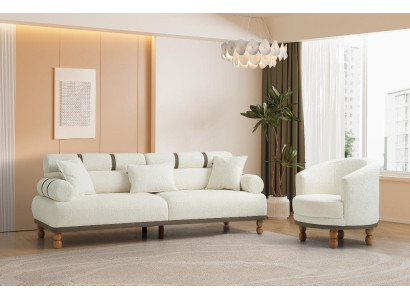 Weiße Wohnzimmer Textilgarnitur Designer Polstercouch Einzelsessel